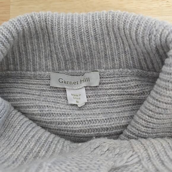 Garnet Hill‎ Cabled 100% Cashmere Turtleneck Sweater Gray Size Medium Mock Neck - Picture 3 of 10